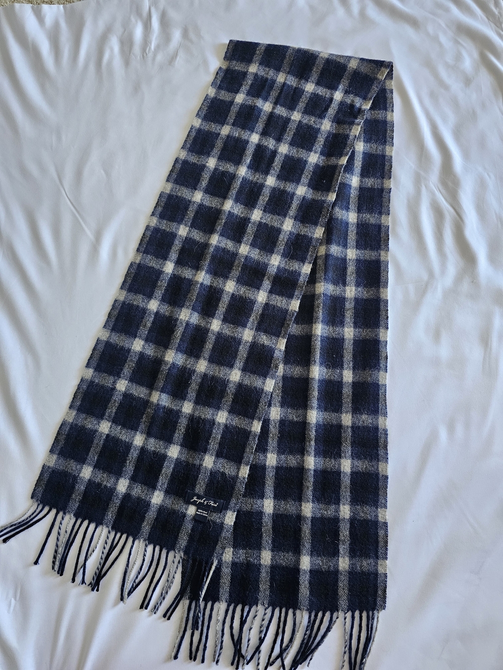 Vintage Joseph & Feiss Navy and Cream Plaid Men's Scarf